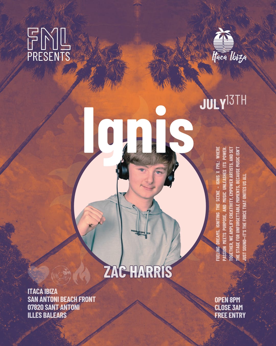 Zac Harris official artist card Itaca Ibiza — Newcastle DJ